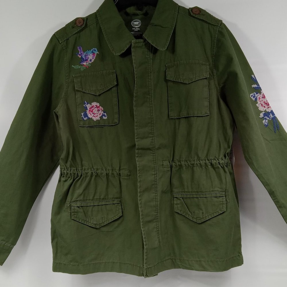 Wonder Nation Girls Green Anorak Button Front Jacket Size XXL (18) NWT